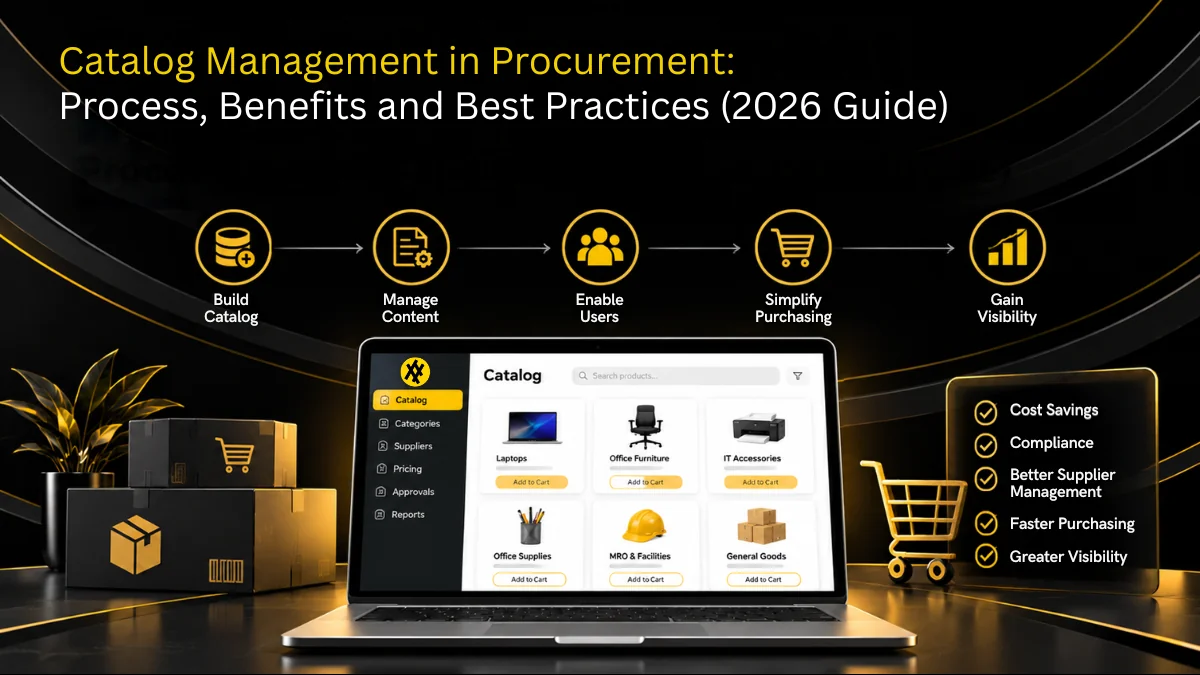 Catalog management in procurement shown as a searchable supplier product catalog
