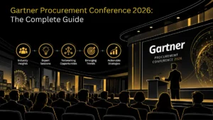 Gartner Procurement Conference 2026 guide with conference stage and event badge