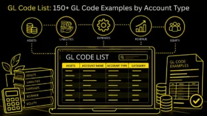 GL code list organised by account type with sample general ledger codes