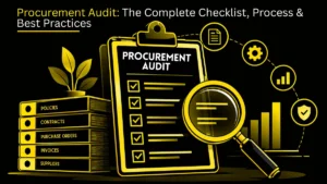Procurement audit checklist reviewing purchase orders and contracts for compliance