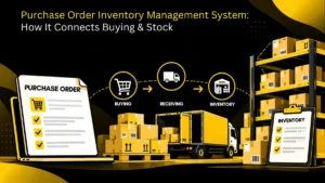 Purchase order inventory management system linking purchase orders to stock levels
