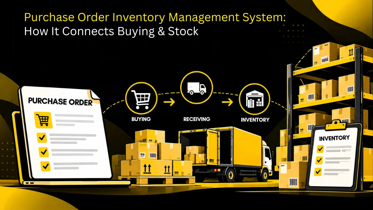 Purchase order inventory management system linking purchase orders to stock levels