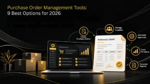 Purchase order management tools organising POs by status on a dashboard