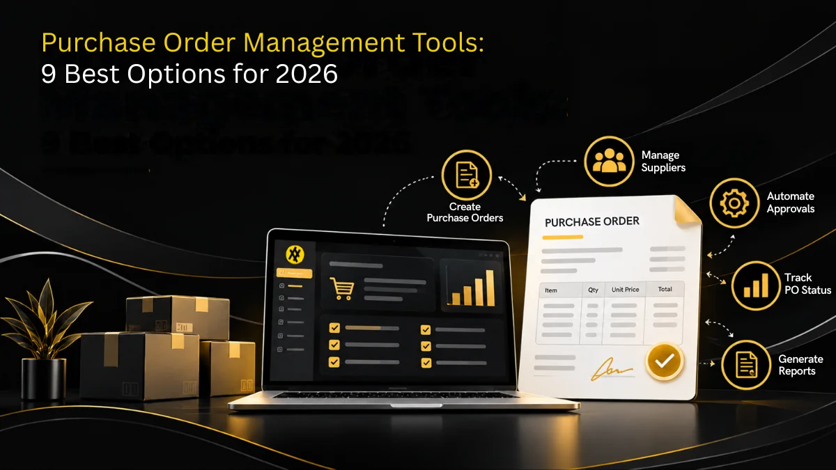 Purchase order management tools organising POs by status on a dashboard